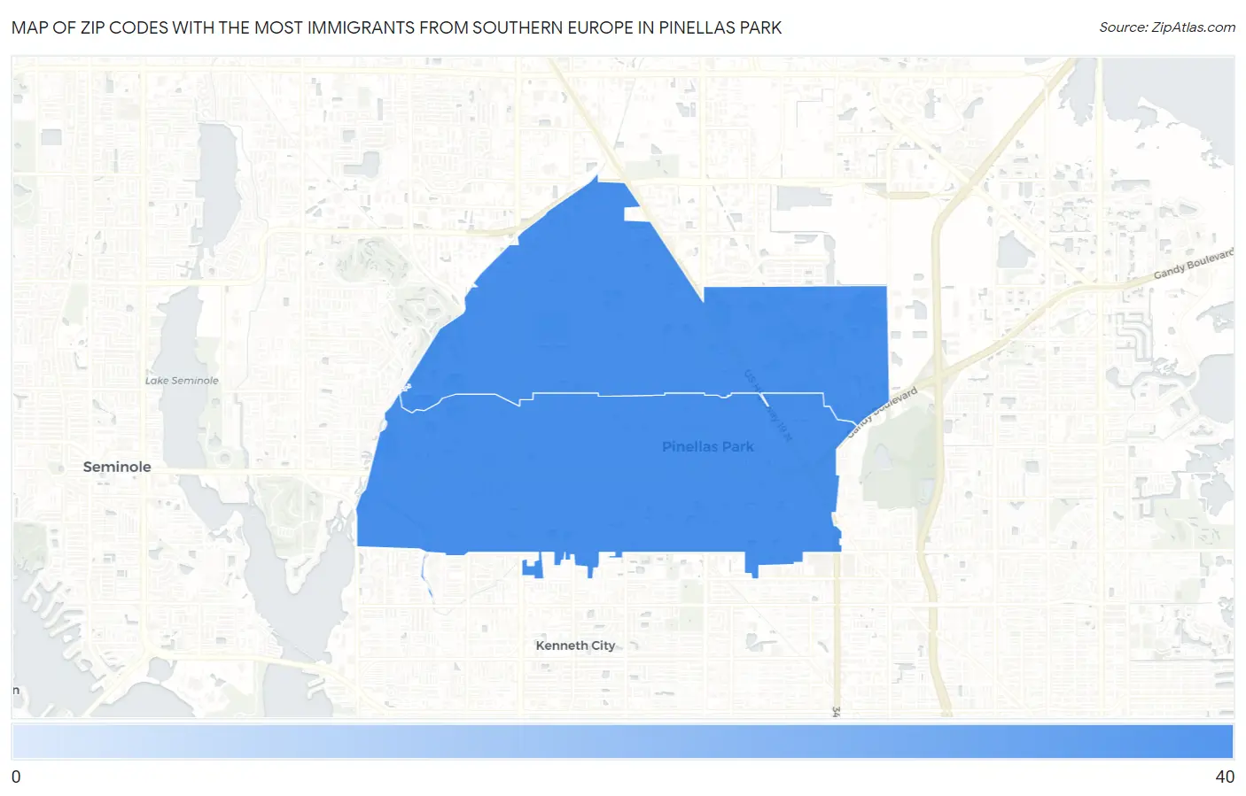 Zip Codes with the Most Immigrants from Southern Europe in Pinellas Park Map