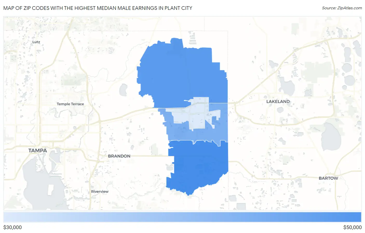 Zip Codes with the Highest Median Male Earnings in Plant City Map