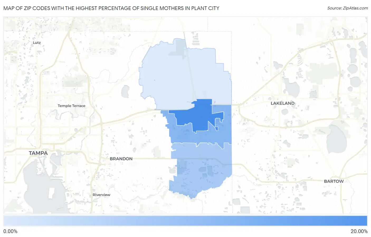 Zip Codes with the Highest Percentage of Single Mothers in Plant City Map