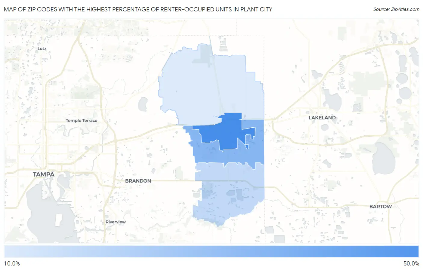 Zip Codes with the Highest Percentage of Renter-Occupied Units in Plant City Map