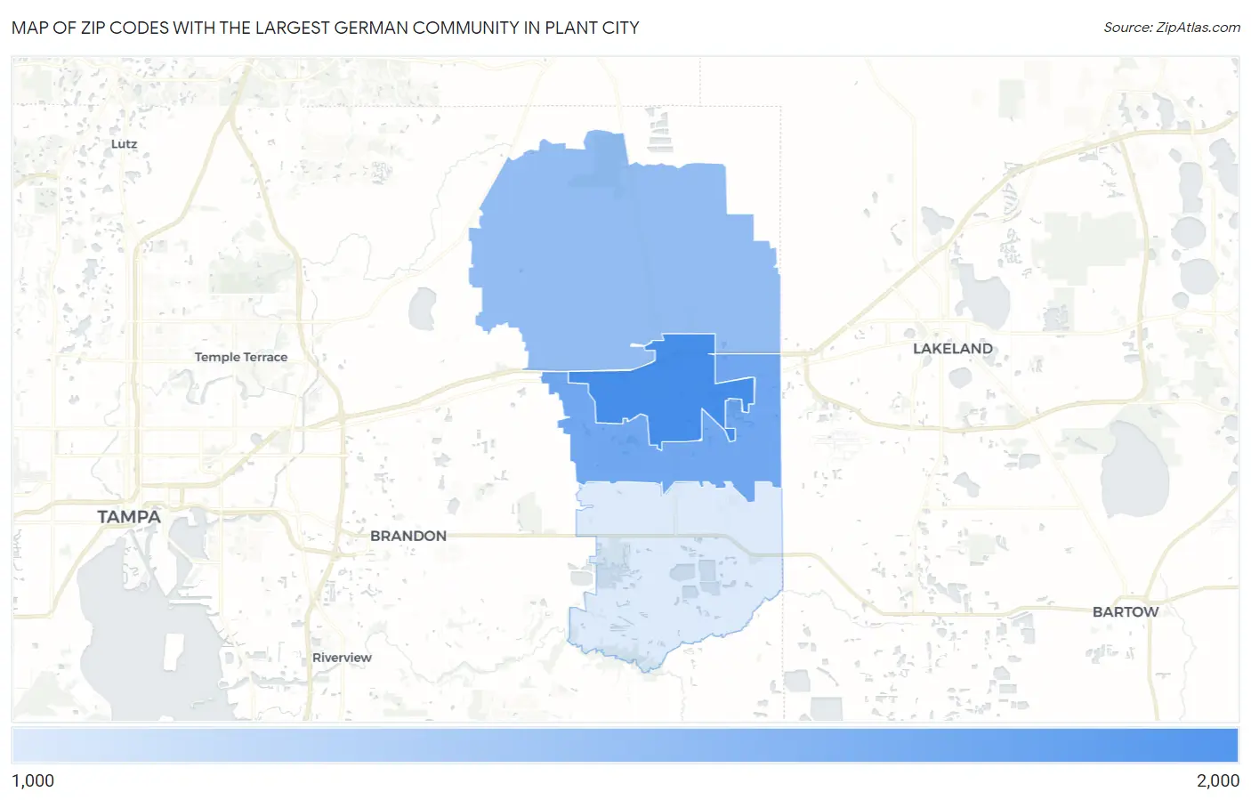 Zip Codes with the Largest German Community in Plant City Map