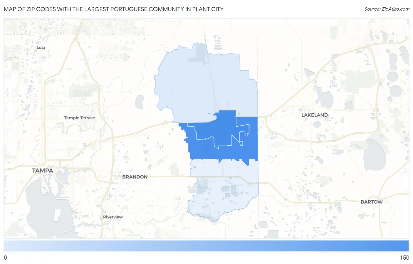 Zip Codes with the Largest Portuguese Community in Plant City Map