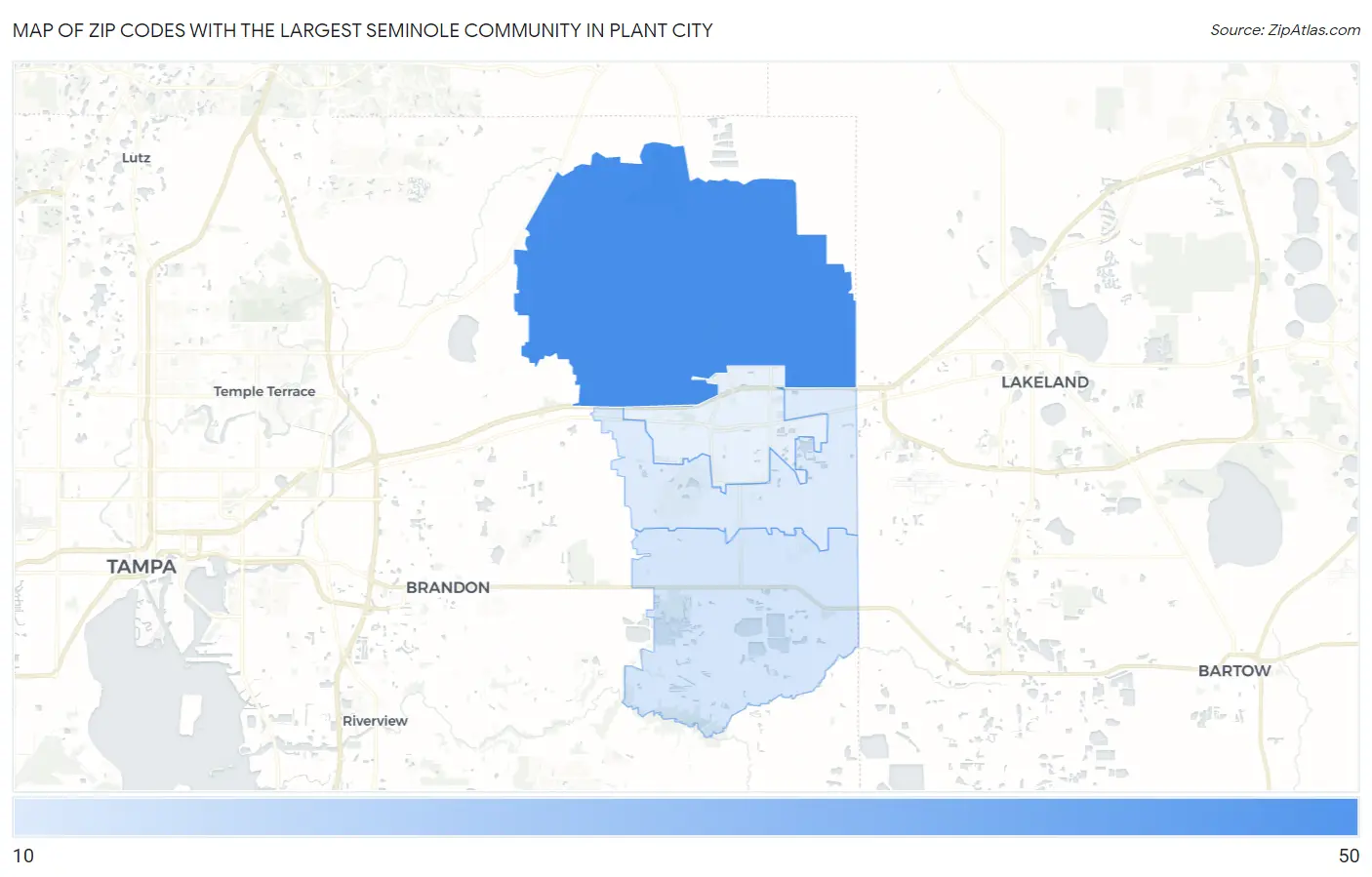 Zip Codes with the Largest Seminole Community in Plant City Map