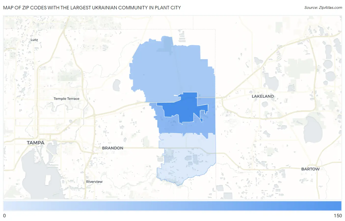 Zip Codes with the Largest Ukrainian Community in Plant City Map