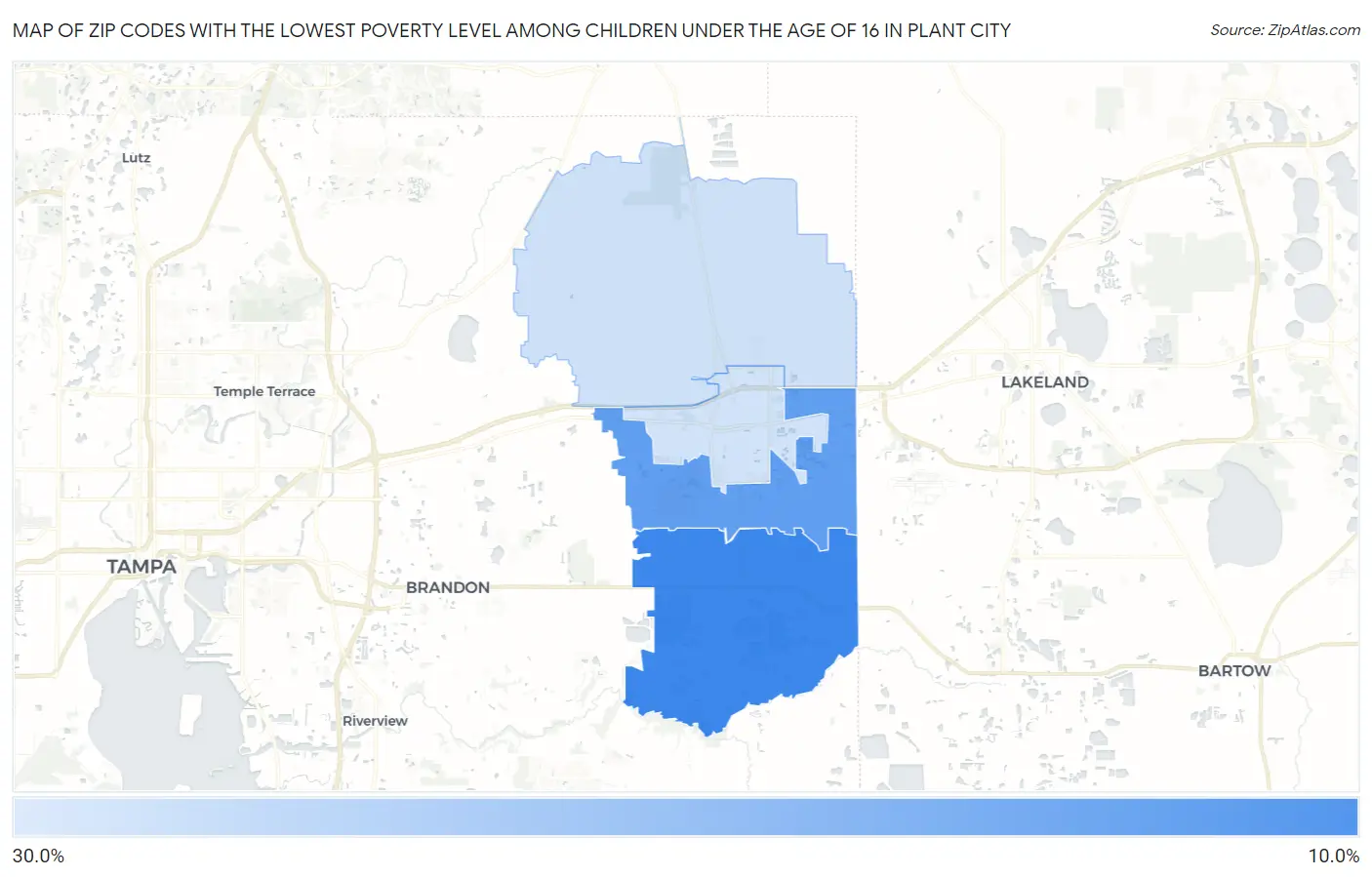 Zip Codes with the Lowest Poverty Level Among Children Under the Age of 16 in Plant City Map