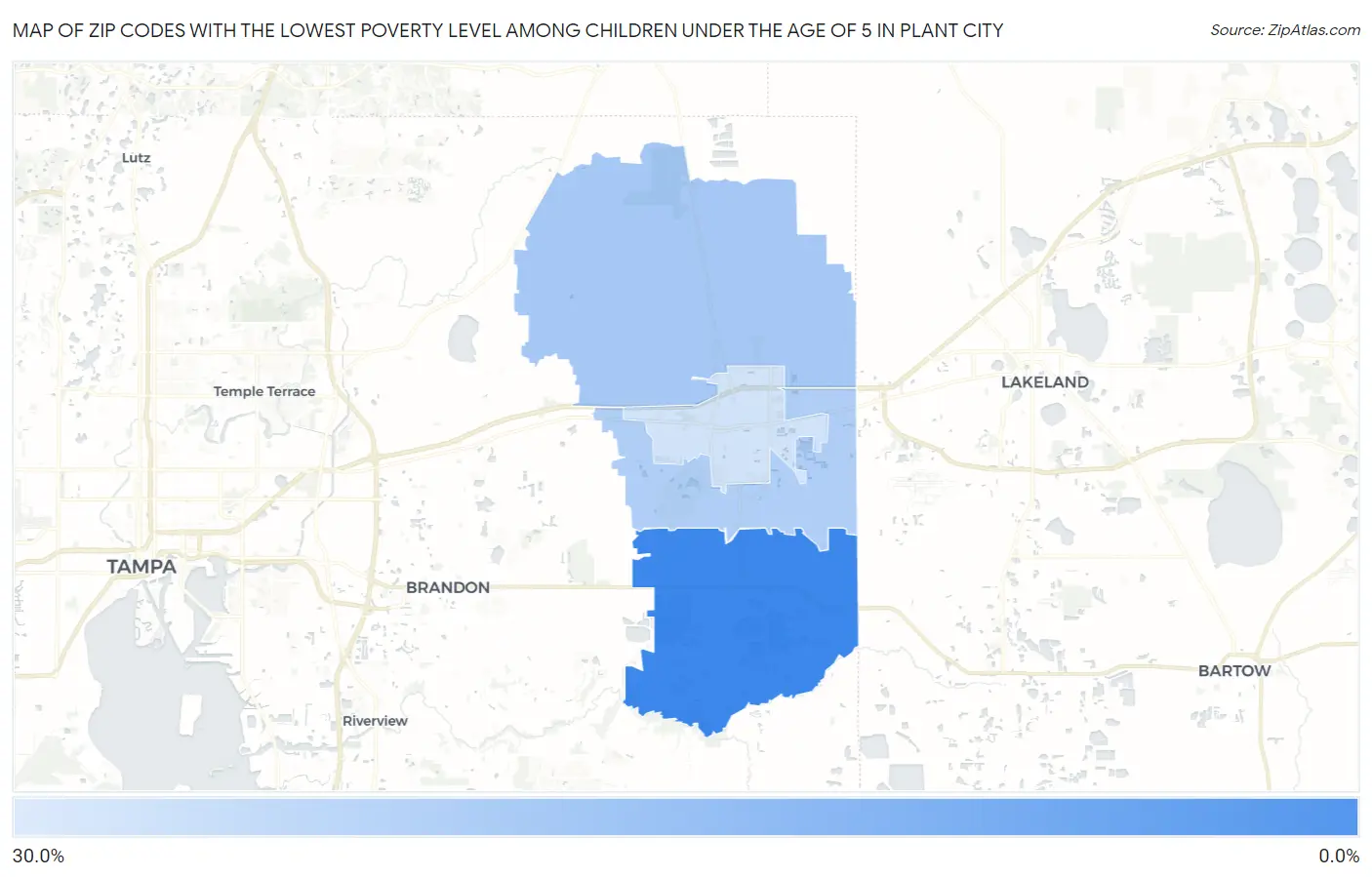 Zip Codes with the Lowest Poverty Level Among Children Under the Age of 5 in Plant City Map
