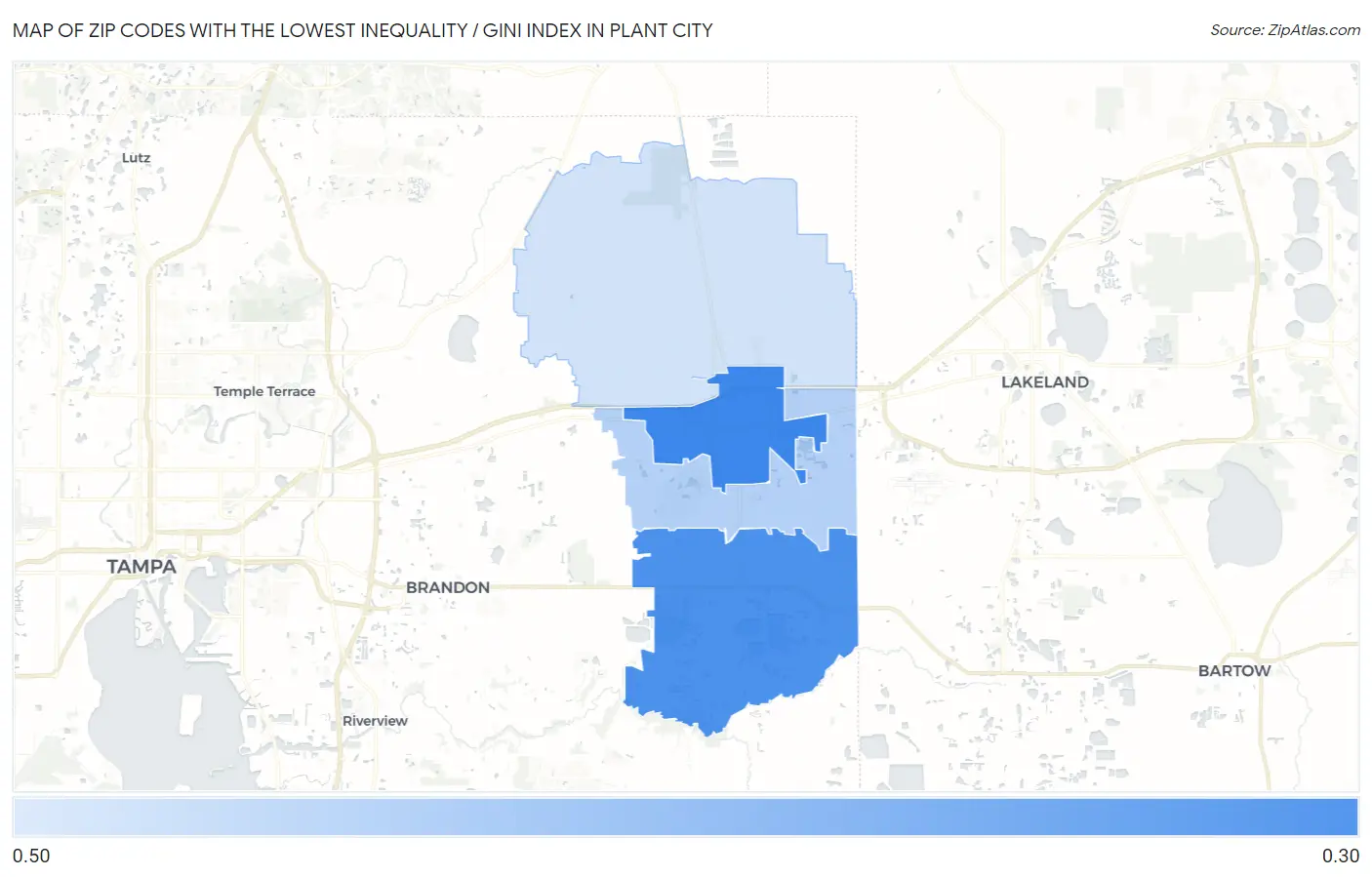 Zip Codes with the Lowest Inequality / Gini Index in Plant City Map
