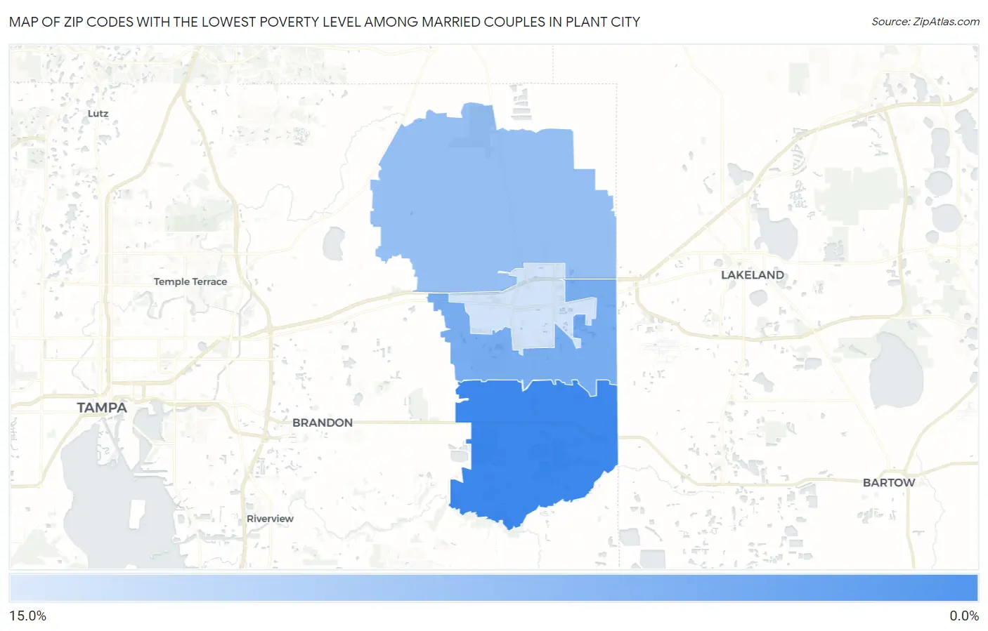 Zip Codes with the Lowest Poverty Level Among Married Couples in Plant City Map