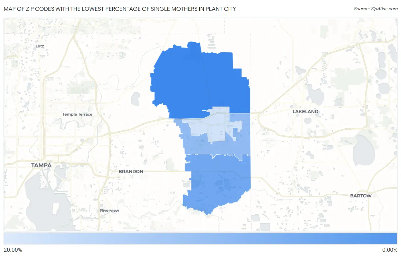 Zip Codes with the Lowest Percentage of Single Mothers in Plant City Map