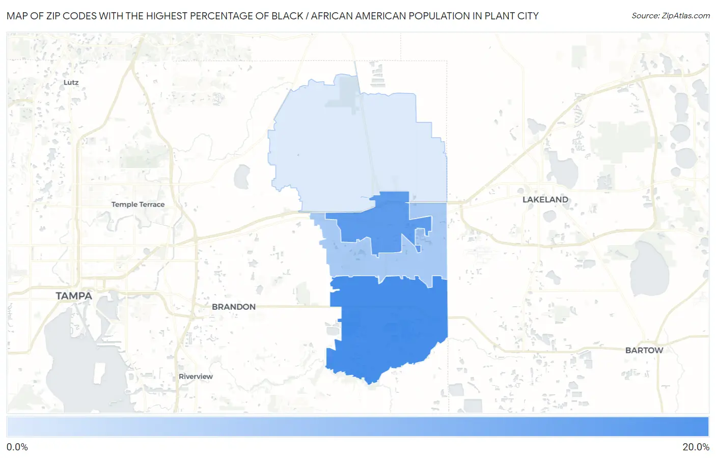 Zip Codes with the Highest Percentage of Black / African American Population in Plant City Map