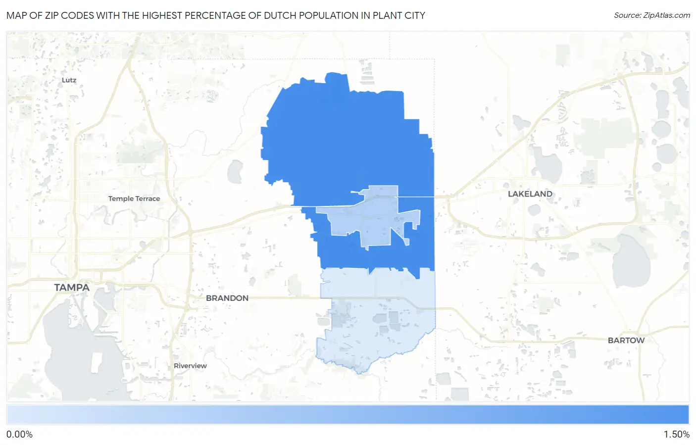 Zip Codes with the Highest Percentage of Dutch Population in Plant City Map