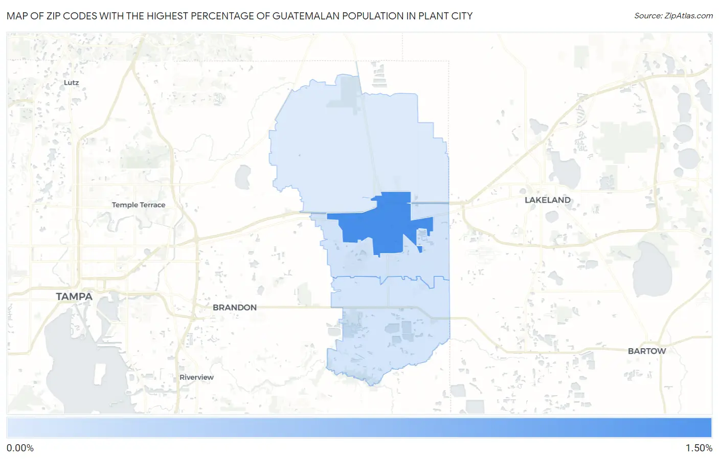 Zip Codes with the Highest Percentage of Guatemalan Population in Plant City Map