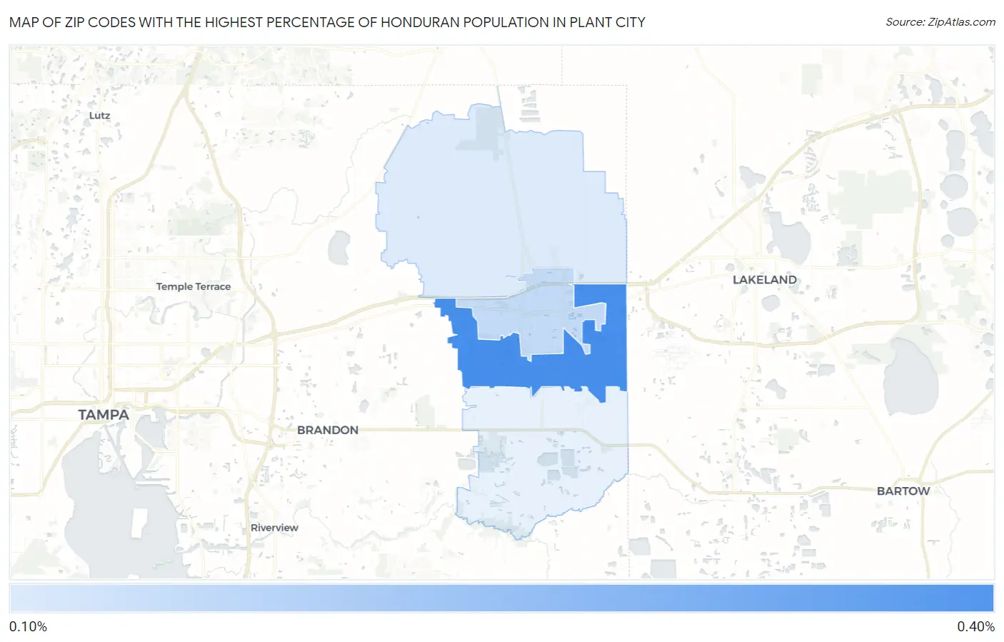 Zip Codes with the Highest Percentage of Honduran Population in Plant City Map