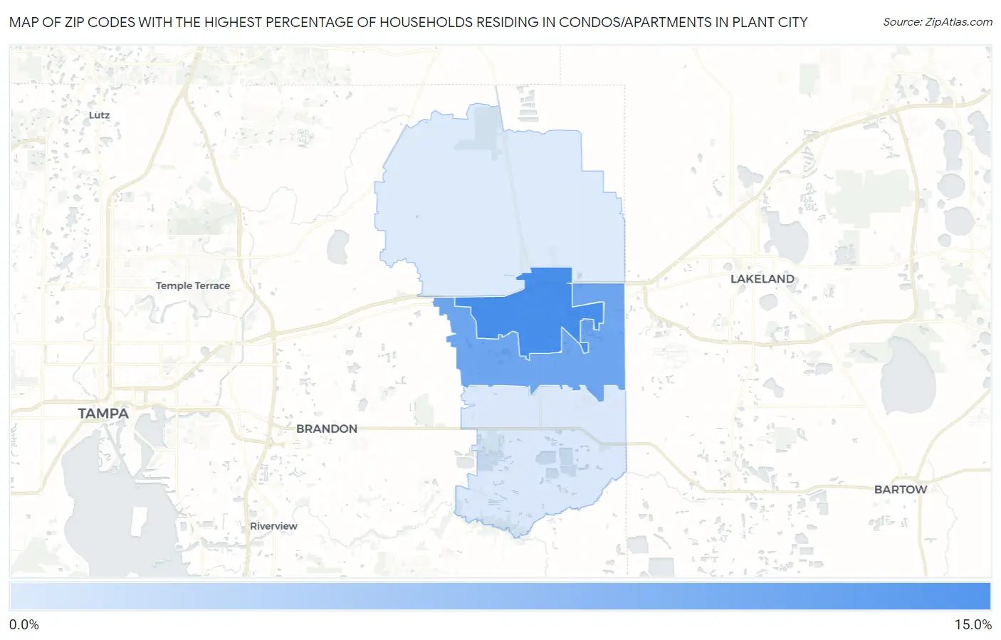 Zip Codes with the Highest Percentage of Households Residing in Condos/Apartments in Plant City Map