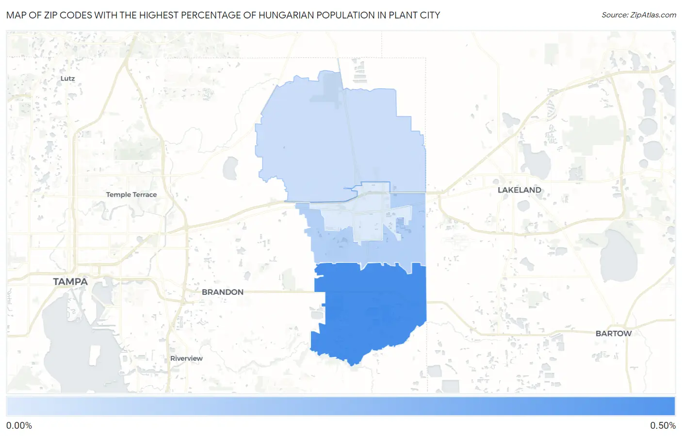 Zip Codes with the Highest Percentage of Hungarian Population in Plant City Map
