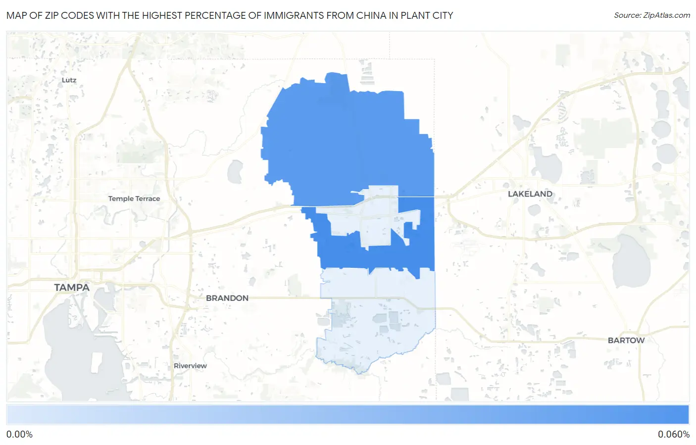 Zip Codes with the Highest Percentage of Immigrants from China in Plant City Map