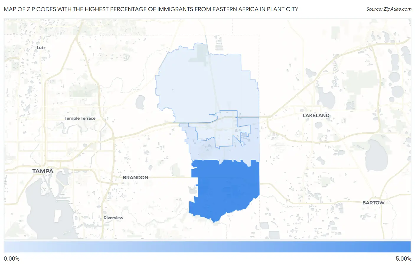 Zip Codes with the Highest Percentage of Immigrants from Eastern Africa in Plant City Map