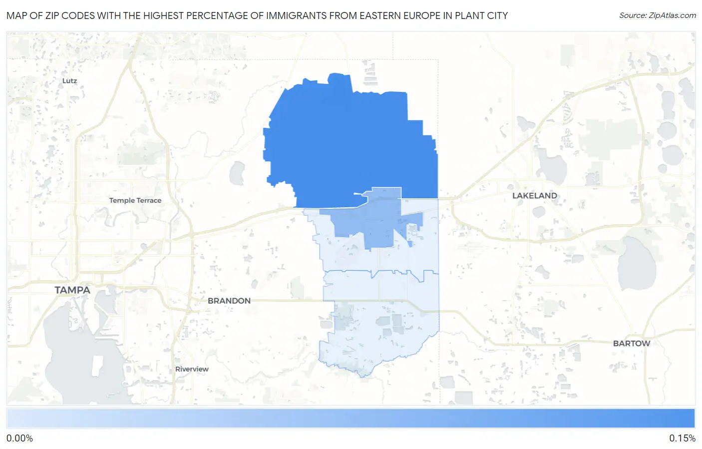 Zip Codes with the Highest Percentage of Immigrants from Eastern Europe in Plant City Map