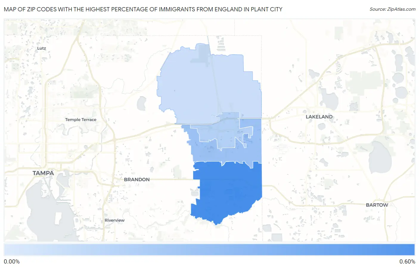 Zip Codes with the Highest Percentage of Immigrants from England in Plant City Map