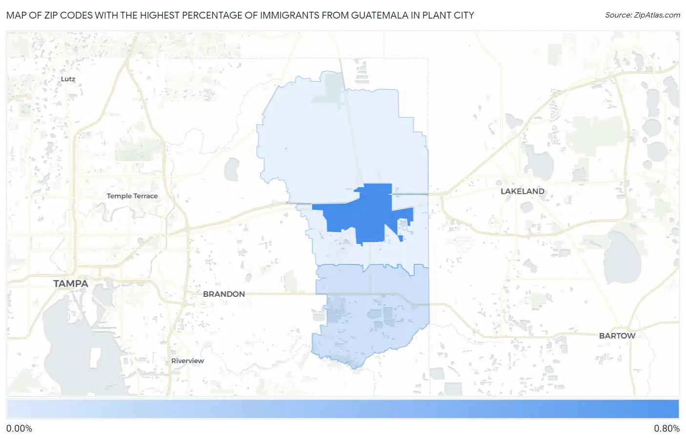 Zip Codes with the Highest Percentage of Immigrants from Guatemala in Plant City Map