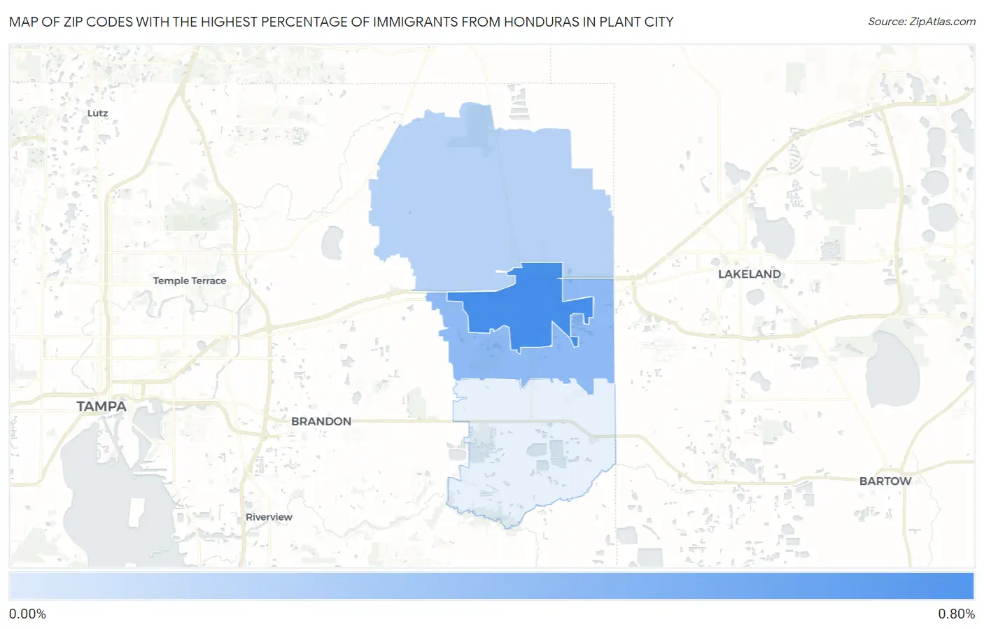 Zip Codes with the Highest Percentage of Immigrants from Honduras in Plant City Map