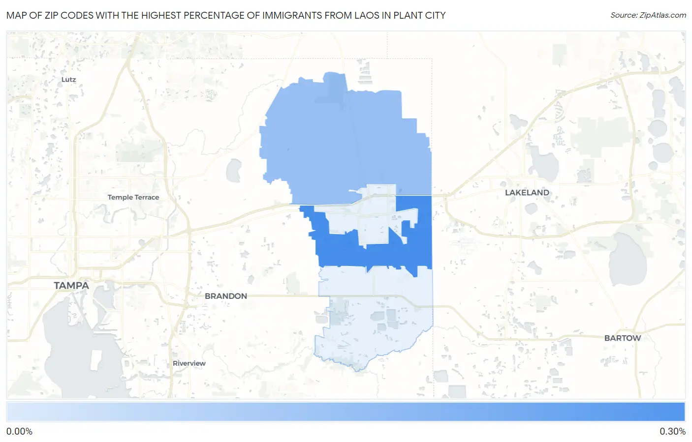 Zip Codes with the Highest Percentage of Immigrants from Laos in Plant City Map