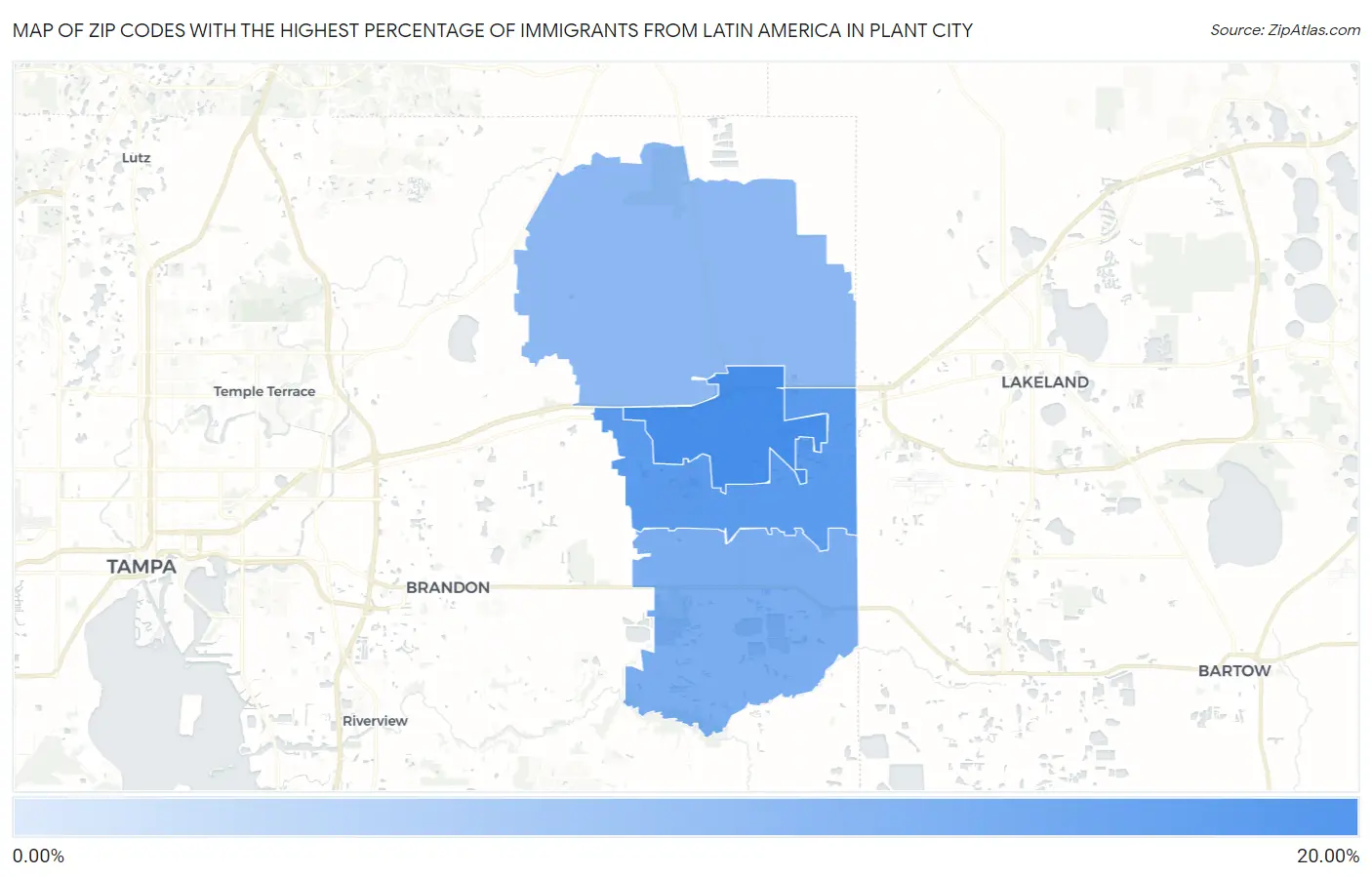 Zip Codes with the Highest Percentage of Immigrants from Latin America in Plant City Map