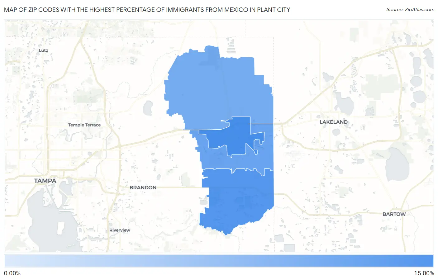 Zip Codes with the Highest Percentage of Immigrants from Mexico in Plant City Map