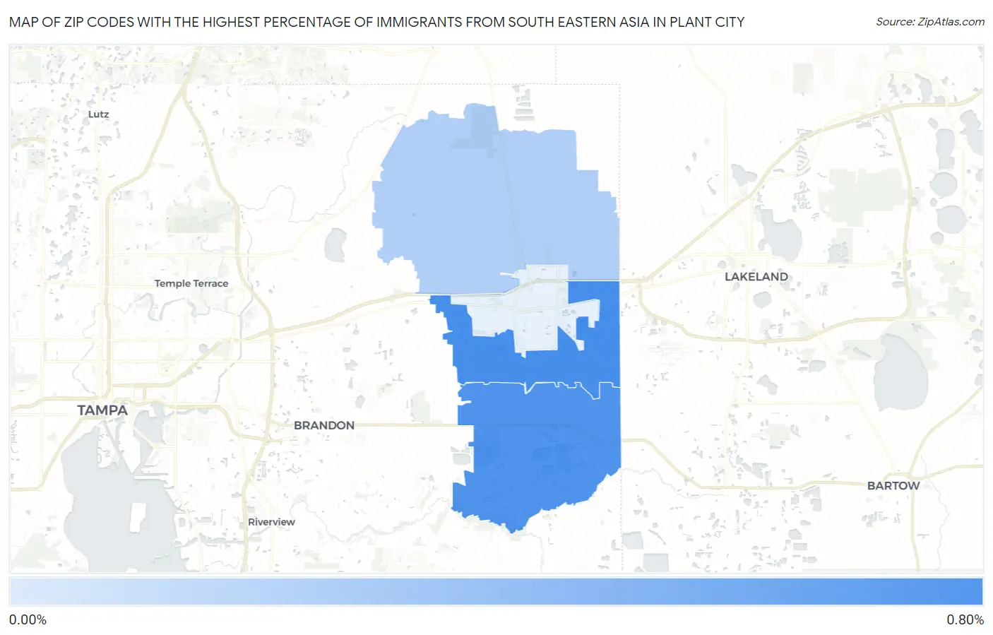 Zip Codes with the Highest Percentage of Immigrants from South Eastern Asia in Plant City Map