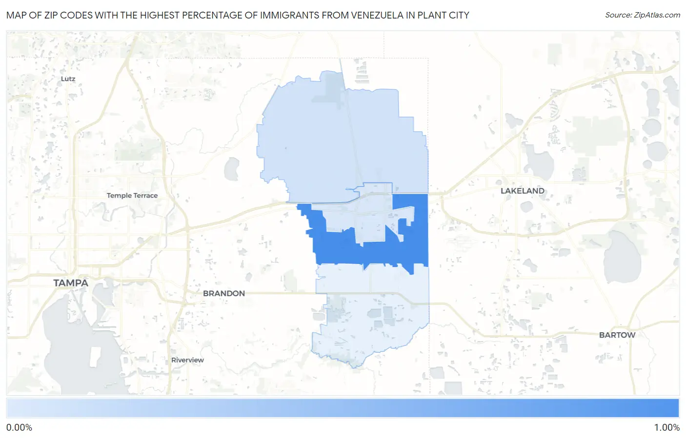 Zip Codes with the Highest Percentage of Immigrants from Venezuela in Plant City Map