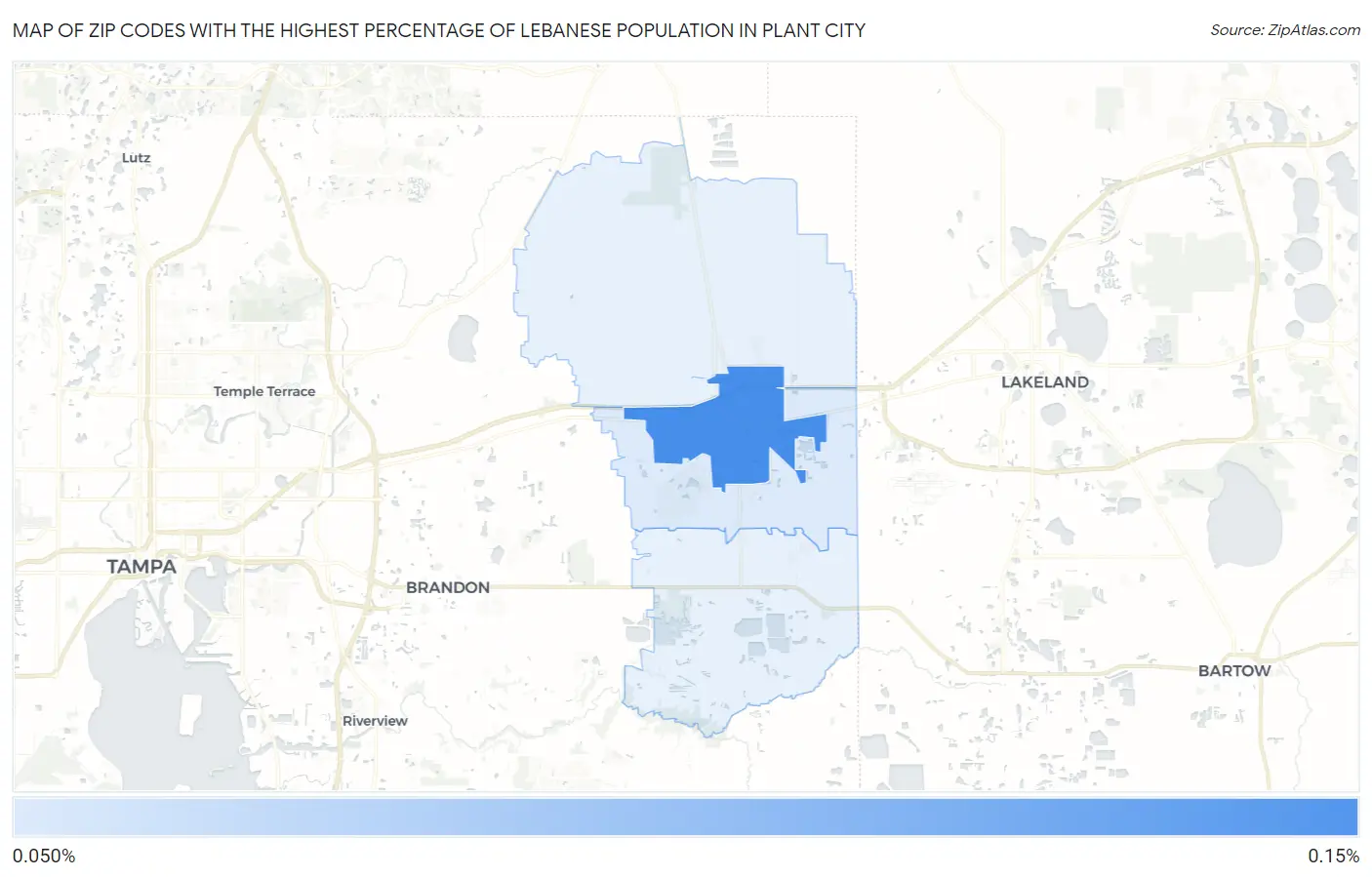 Zip Codes with the Highest Percentage of Lebanese Population in Plant City Map