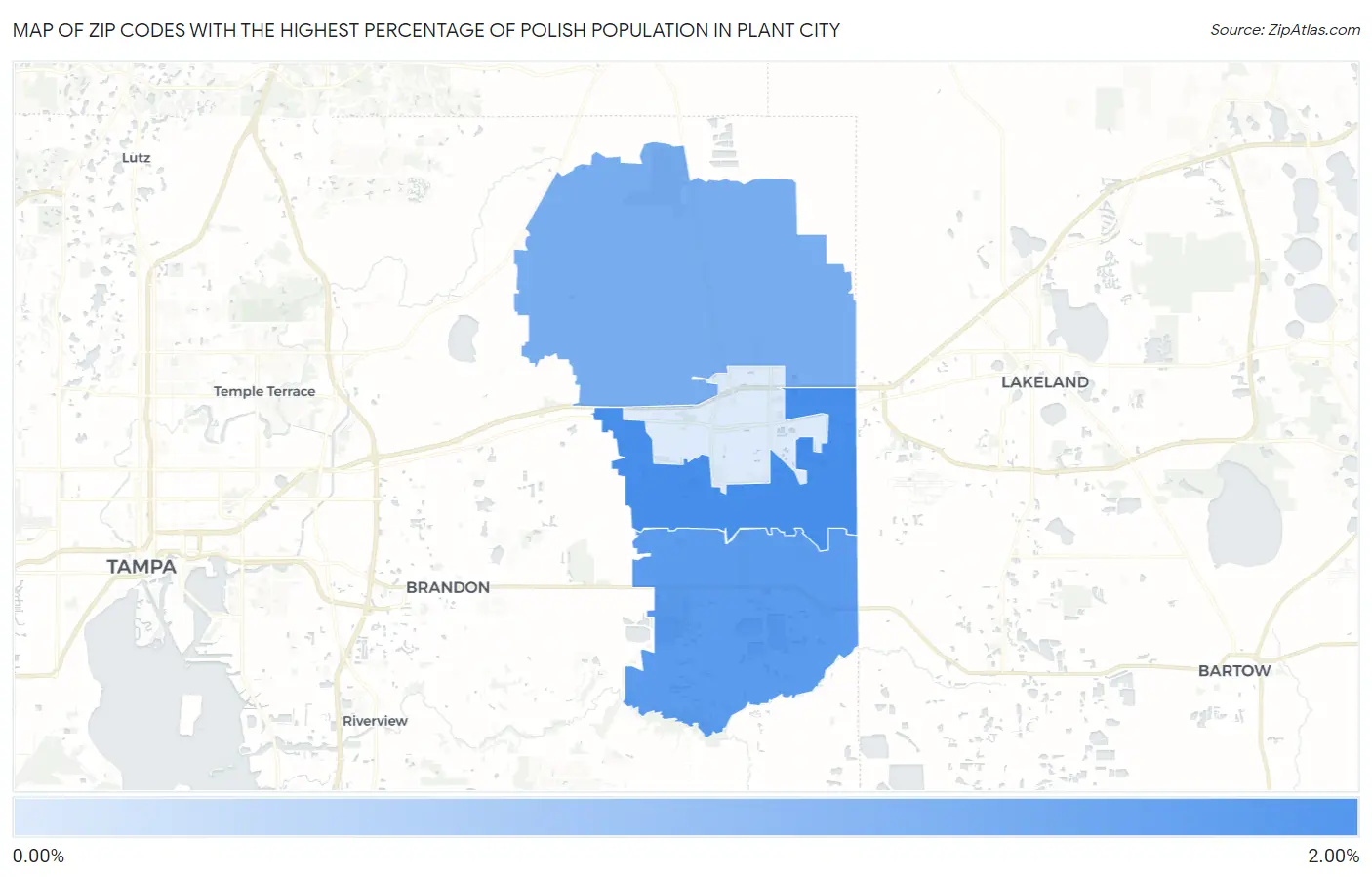 Zip Codes with the Highest Percentage of Polish Population in Plant City Map