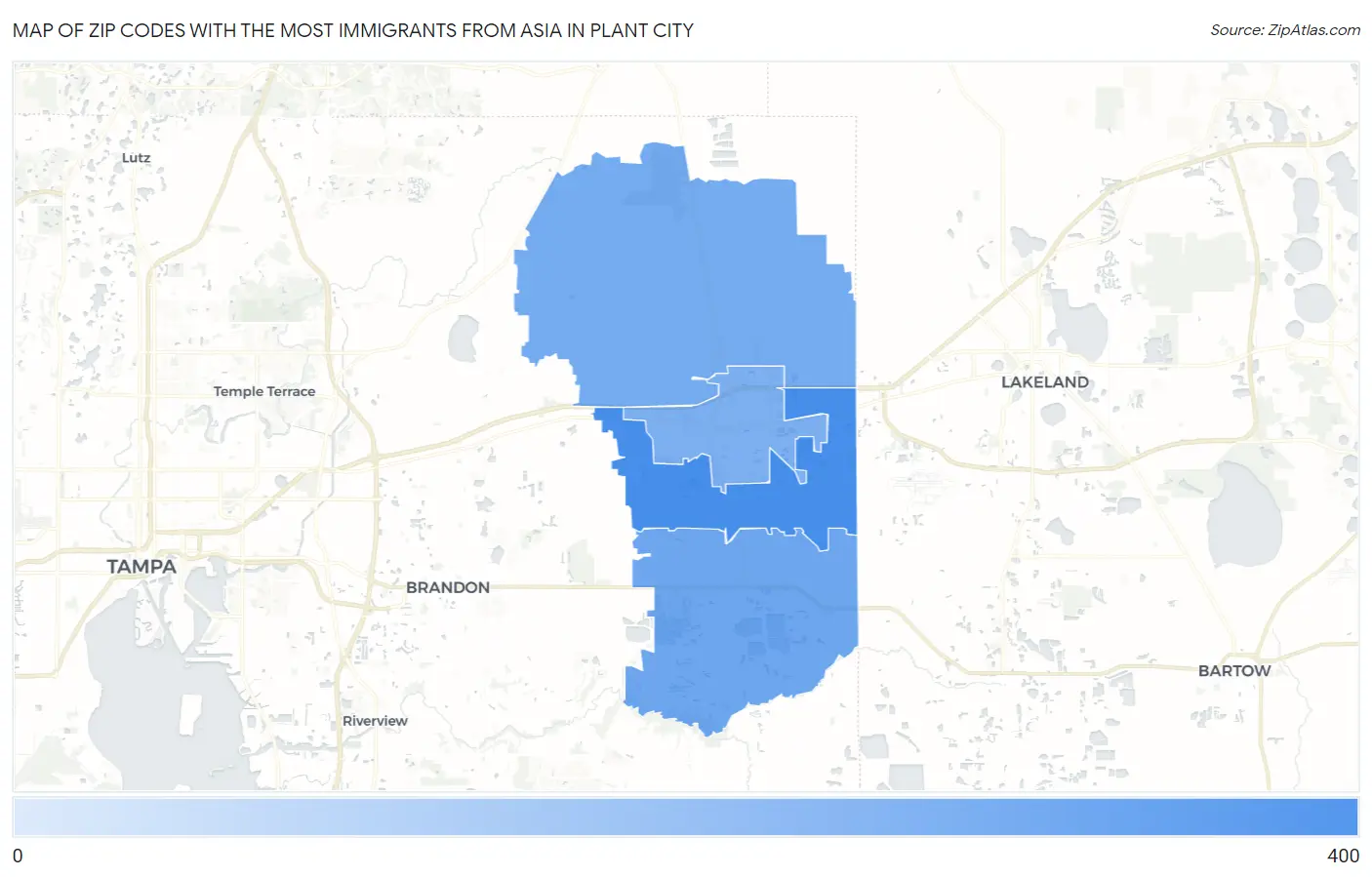 Zip Codes with the Most Immigrants from Asia in Plant City Map