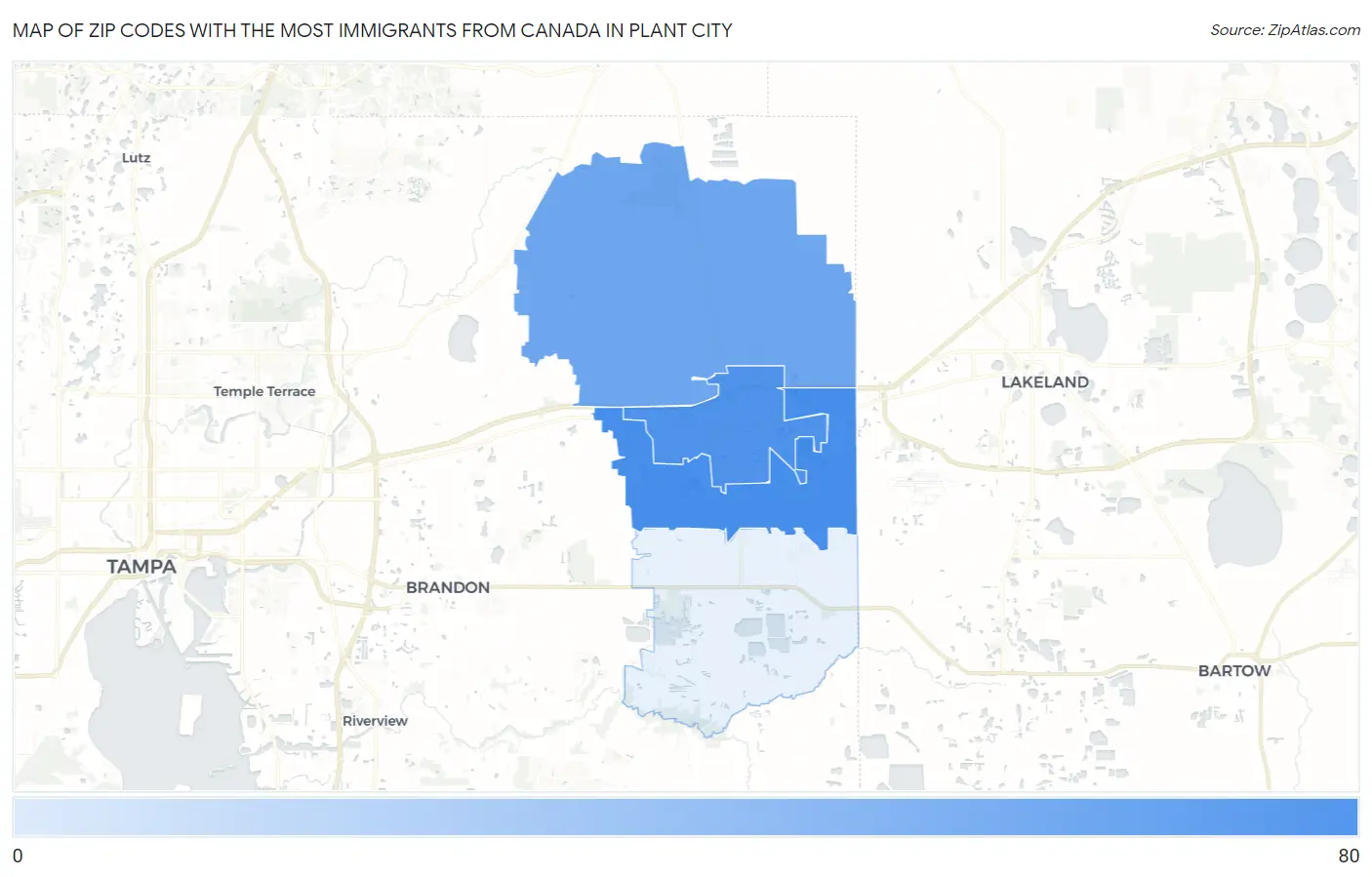 Zip Codes with the Most Immigrants from Canada in Plant City Map