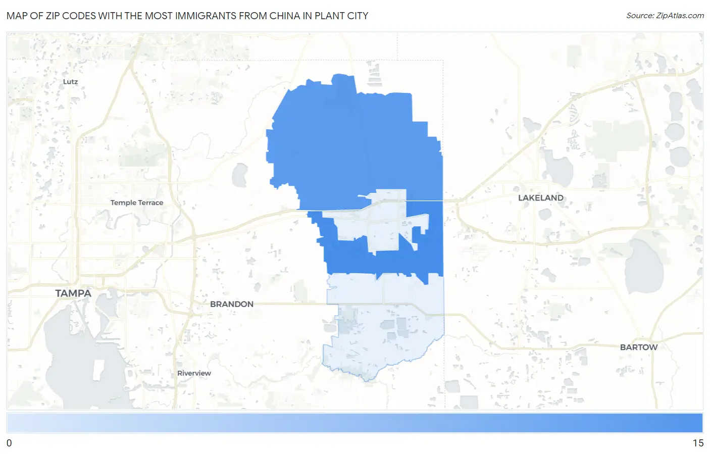 Zip Codes with the Most Immigrants from China in Plant City Map