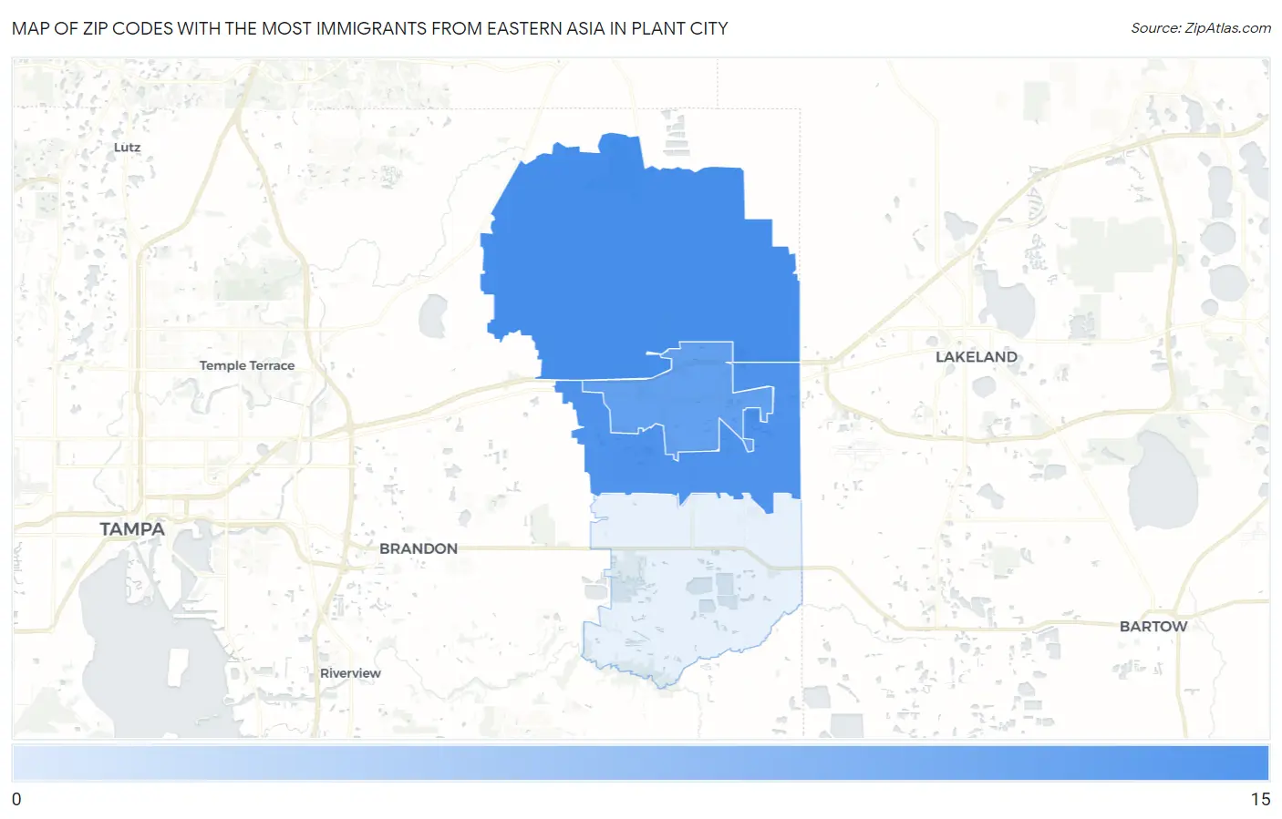 Zip Codes with the Most Immigrants from Eastern Asia in Plant City Map