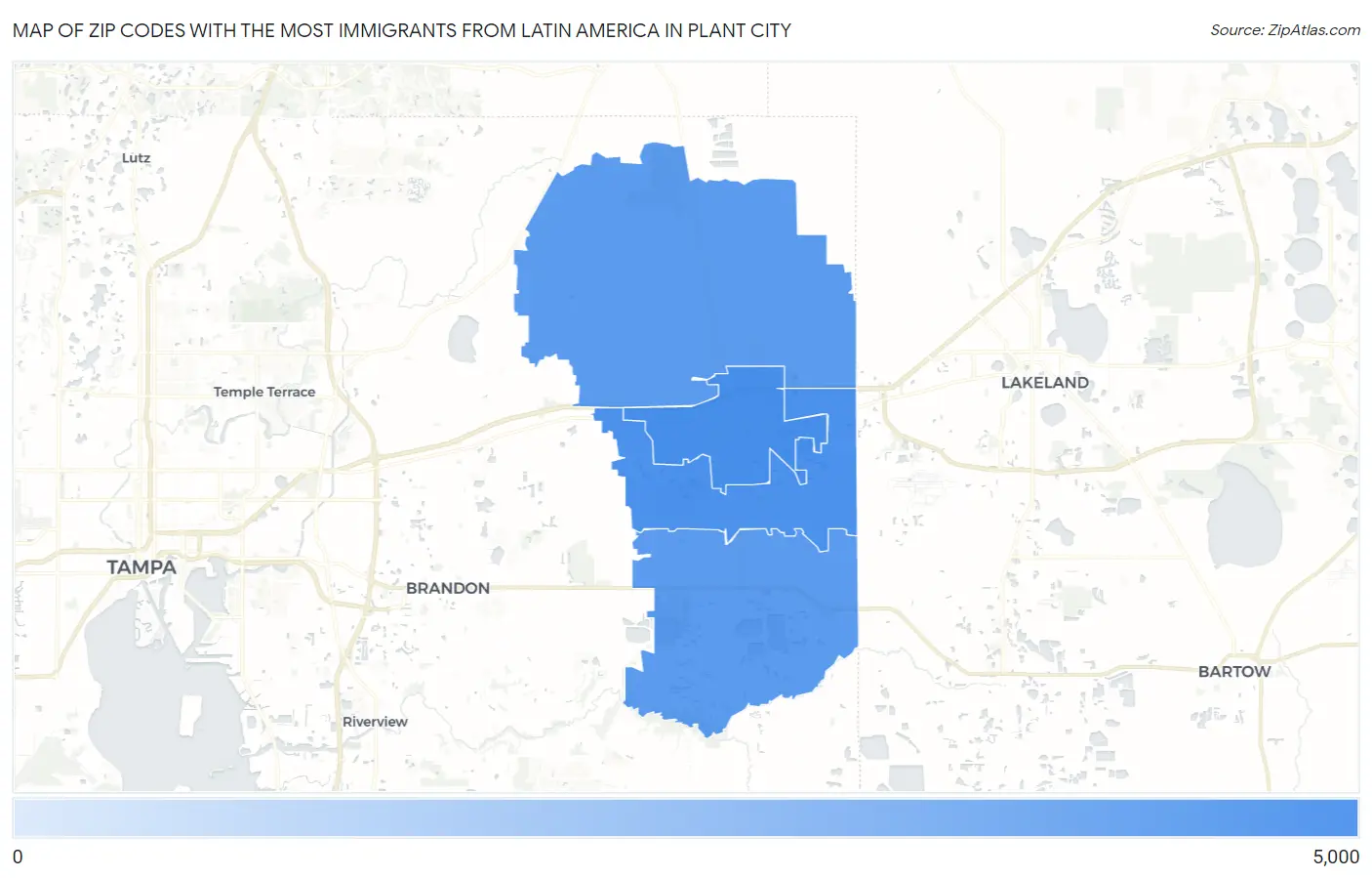 Zip Codes with the Most Immigrants from Latin America in Plant City Map