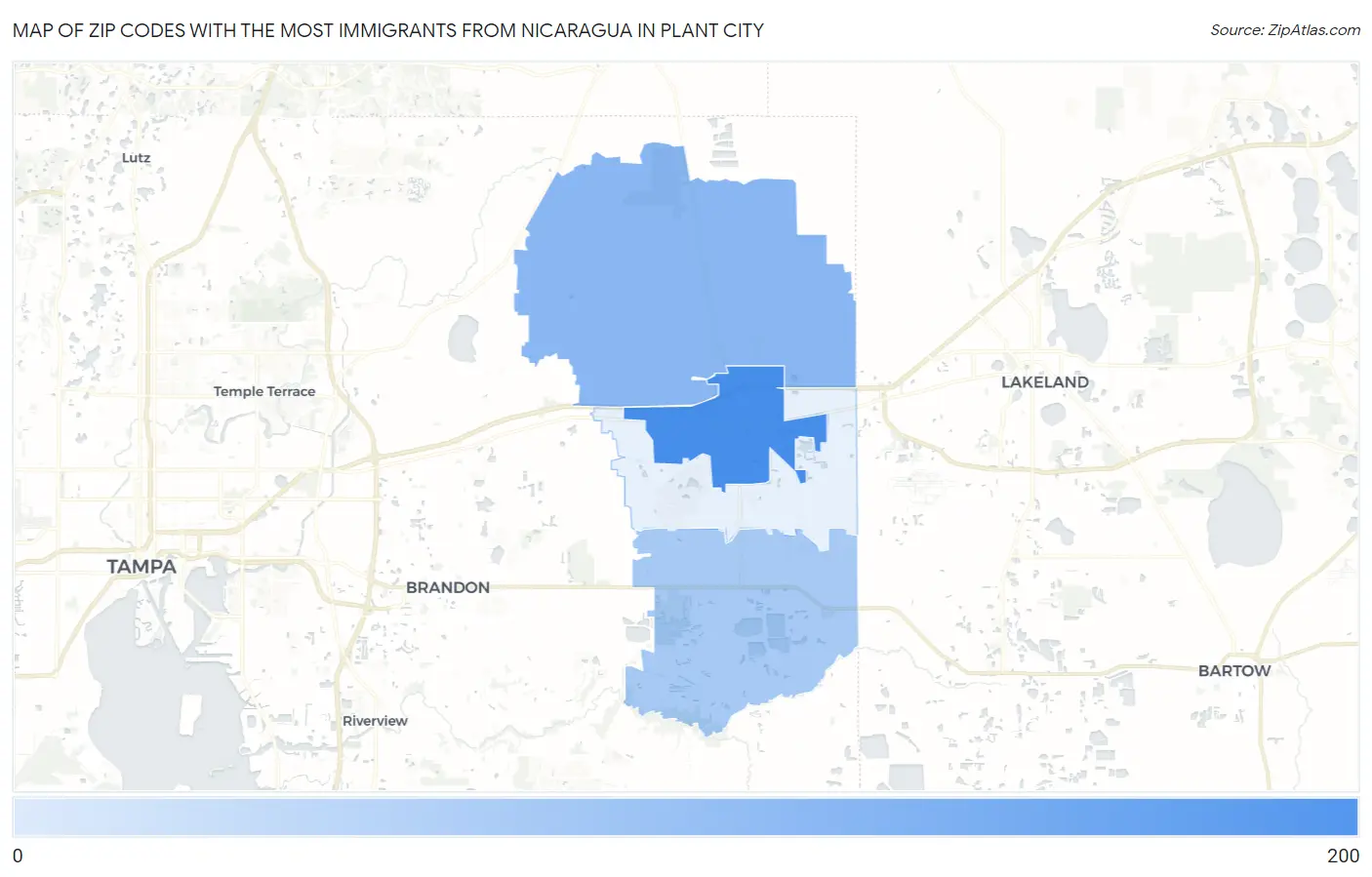 Zip Codes with the Most Immigrants from Nicaragua in Plant City Map