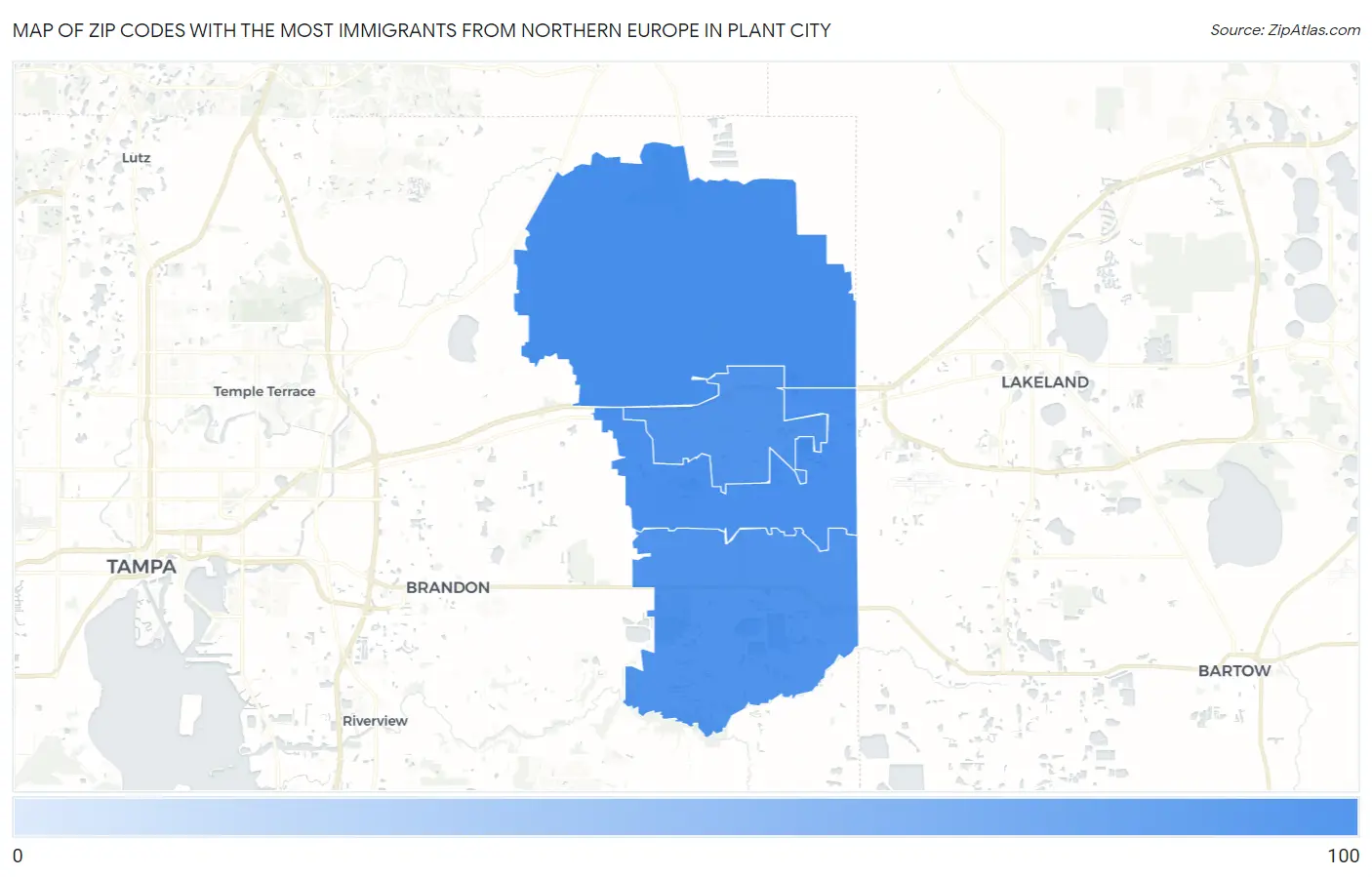 Zip Codes with the Most Immigrants from Northern Europe in Plant City Map