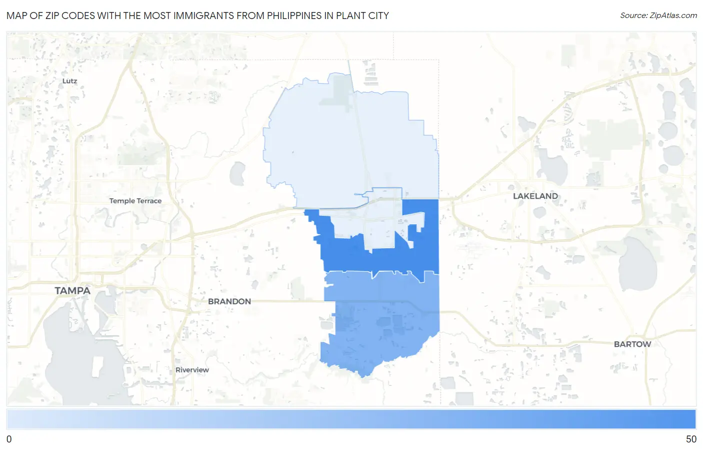 Zip Codes with the Most Immigrants from Philippines in Plant City Map