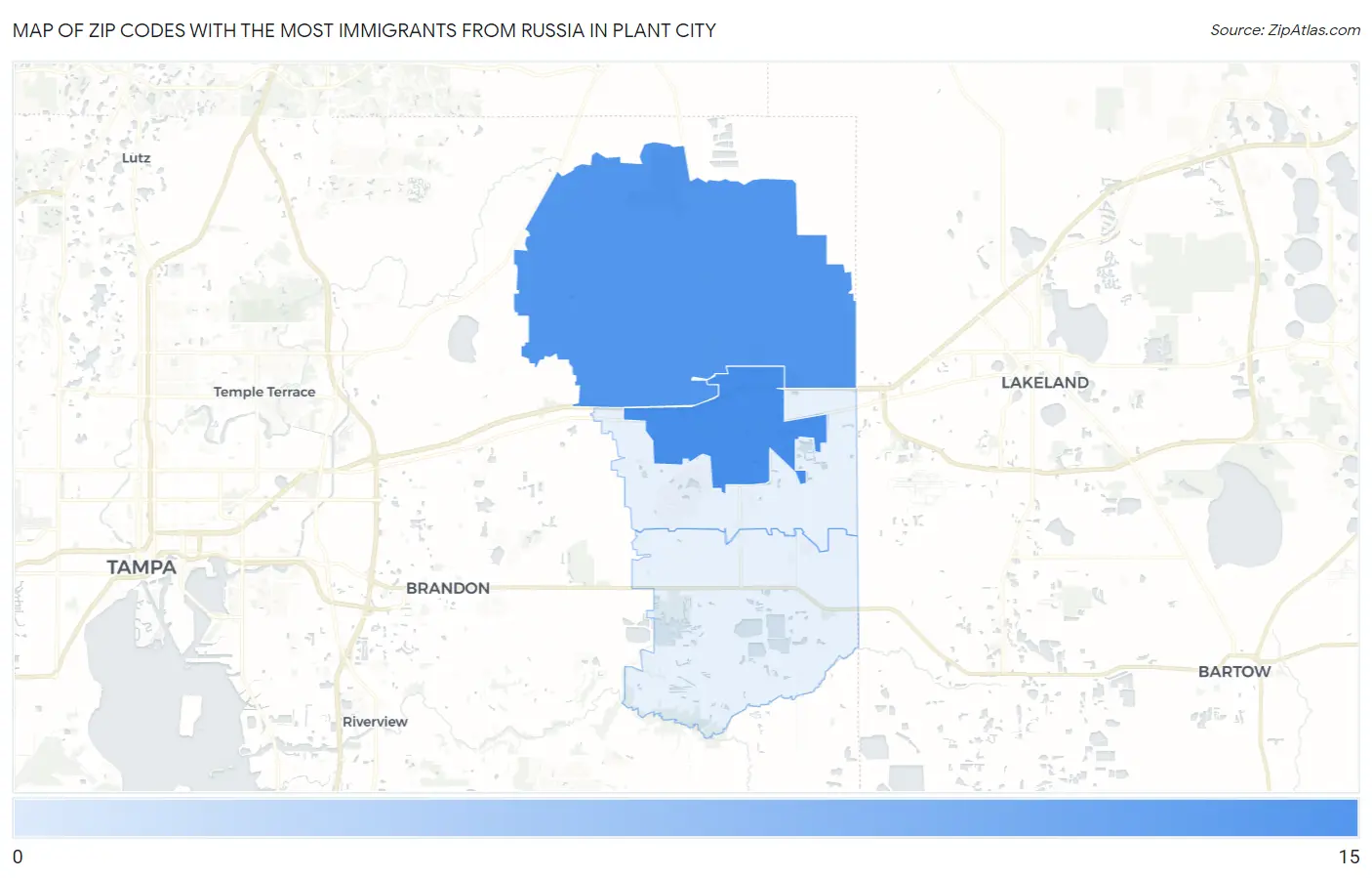Zip Codes with the Most Immigrants from Russia in Plant City Map