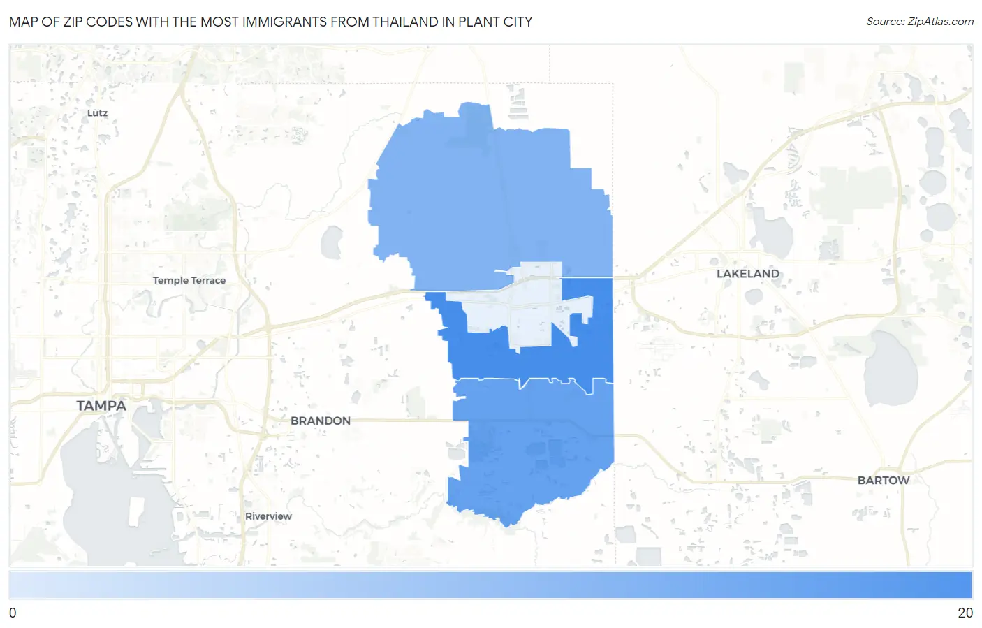 Zip Codes with the Most Immigrants from Thailand in Plant City Map