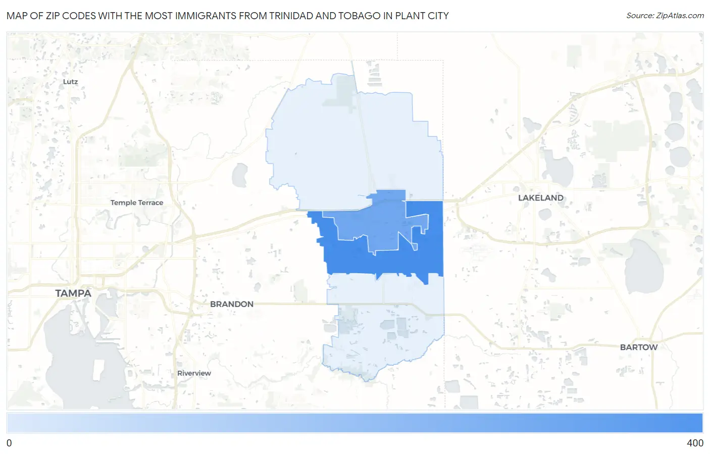 Zip Codes with the Most Immigrants from Trinidad and Tobago in Plant City Map