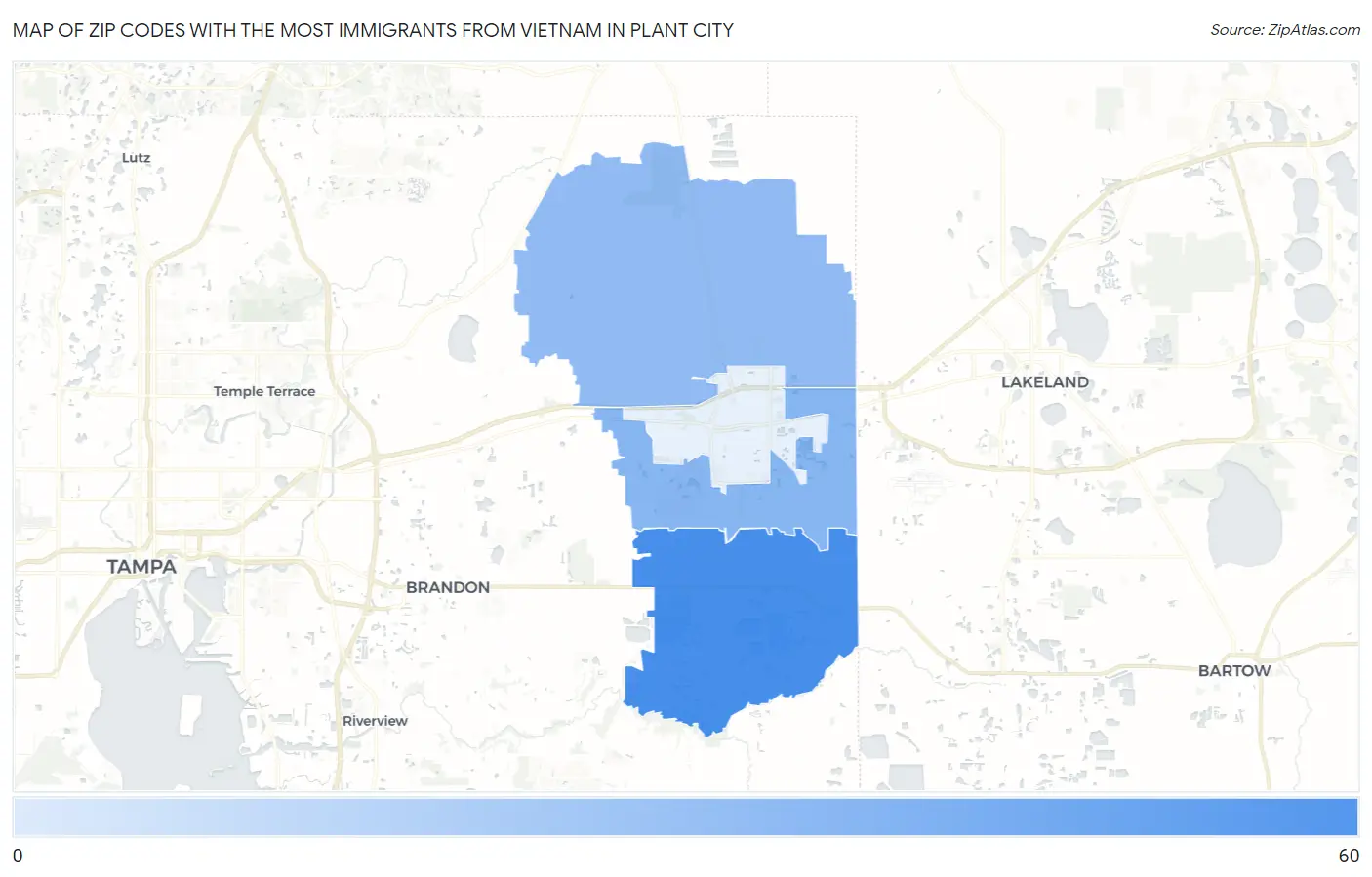 Zip Codes with the Most Immigrants from Vietnam in Plant City Map