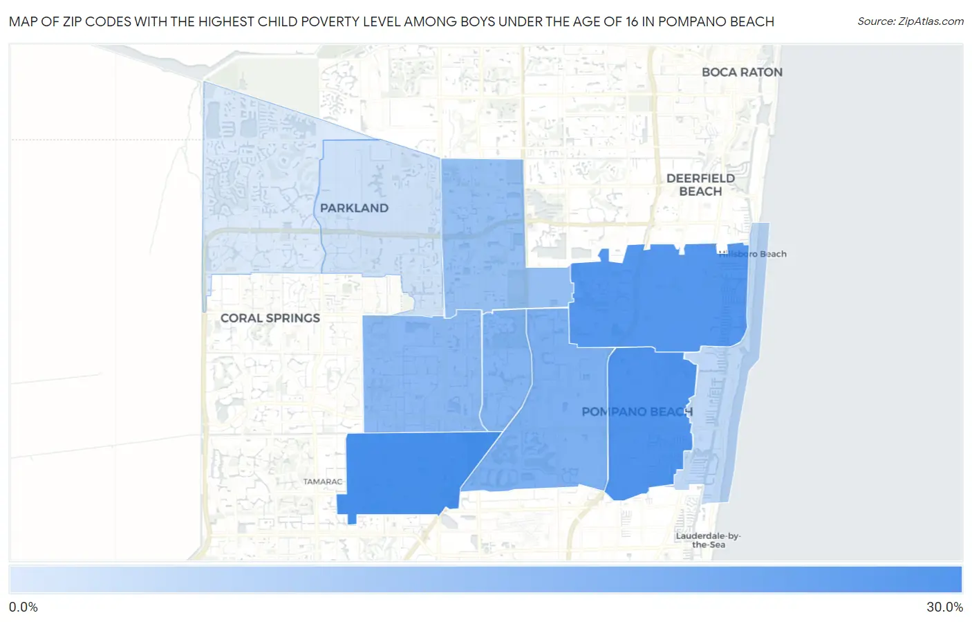 Zip Codes with the Highest Child Poverty Level Among Boys Under the Age of 16 in Pompano Beach Map