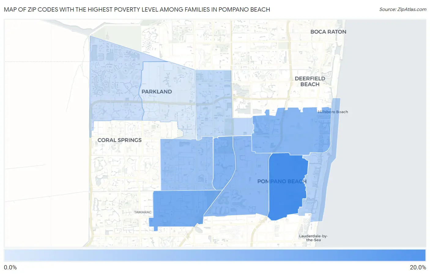 Zip Codes with the Highest Poverty Level Among Families in Pompano Beach Map