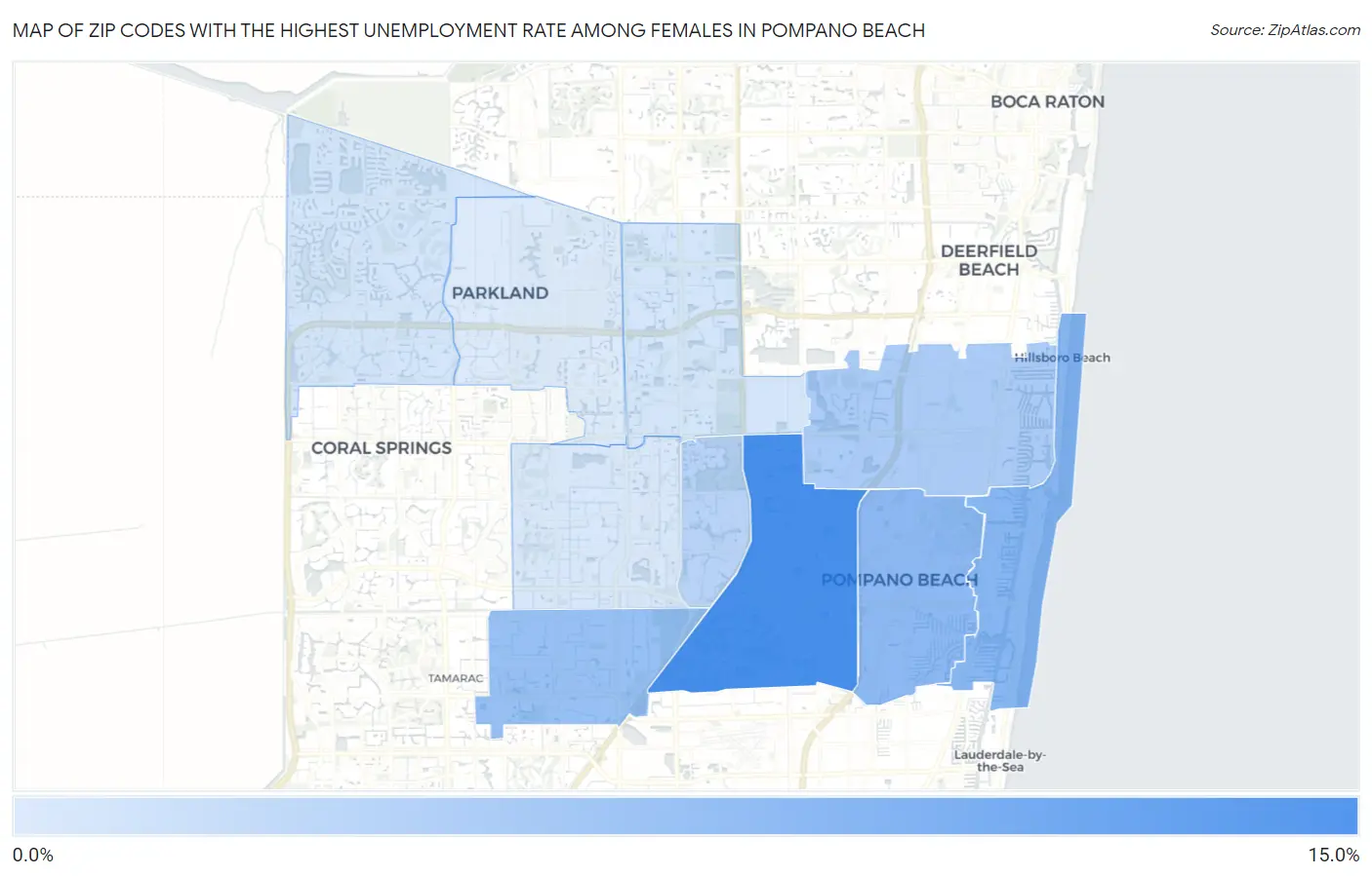 Zip Codes with the Highest Unemployment Rate Among Females in Pompano Beach Map