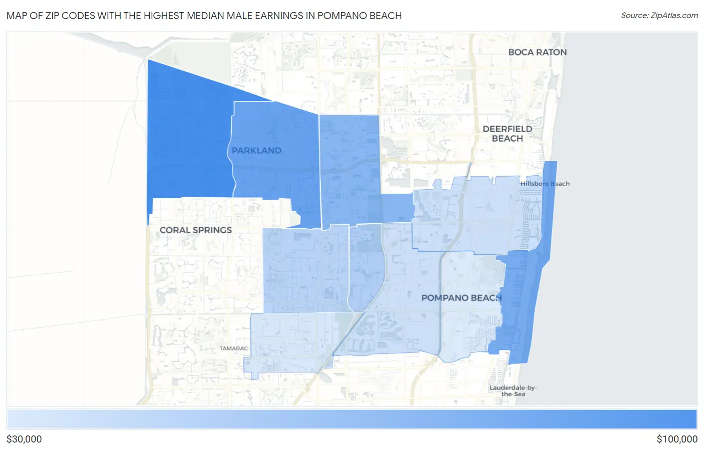 Zip Codes with the Highest Median Male Earnings in Pompano Beach Map
