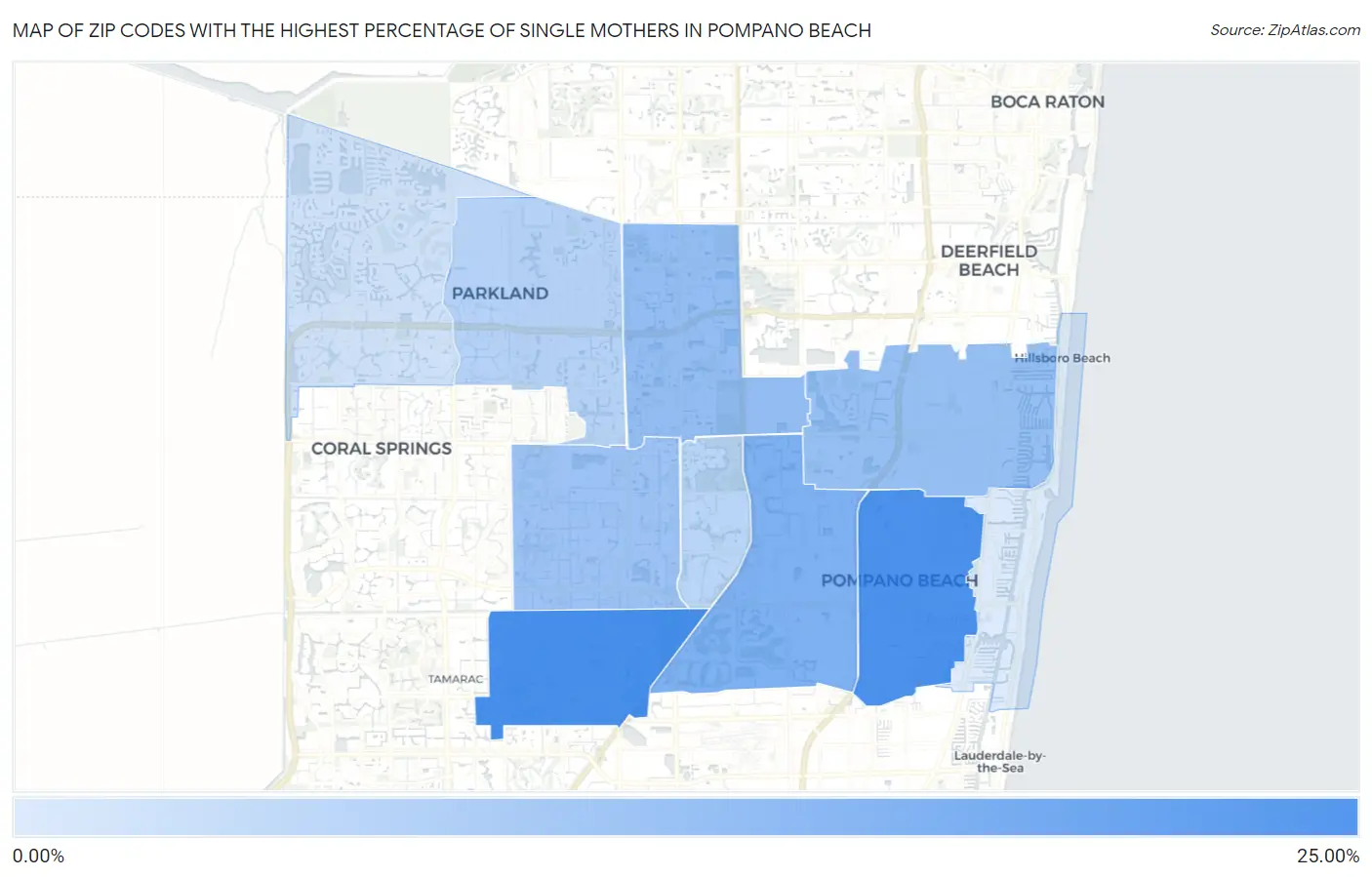 Zip Codes with the Highest Percentage of Single Mothers in Pompano Beach Map