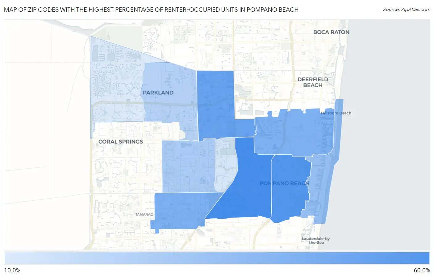Zip Codes with the Highest Percentage of Renter-Occupied Units in Pompano Beach Map